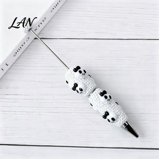 Decorative Pens with Beads Halloween Rhinestone Beadable Pen, DIY Sparkly Cat Pumpkin Ghost Plastic Beaded Smooth Writing Glitter Black Ink Ballpoint