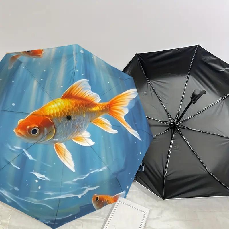 1pc Goldfish Swimming in Water Umbrella with Plastic Handle,Suitable for All Seasons Home Travel Outdoor UmbrellaDD1698