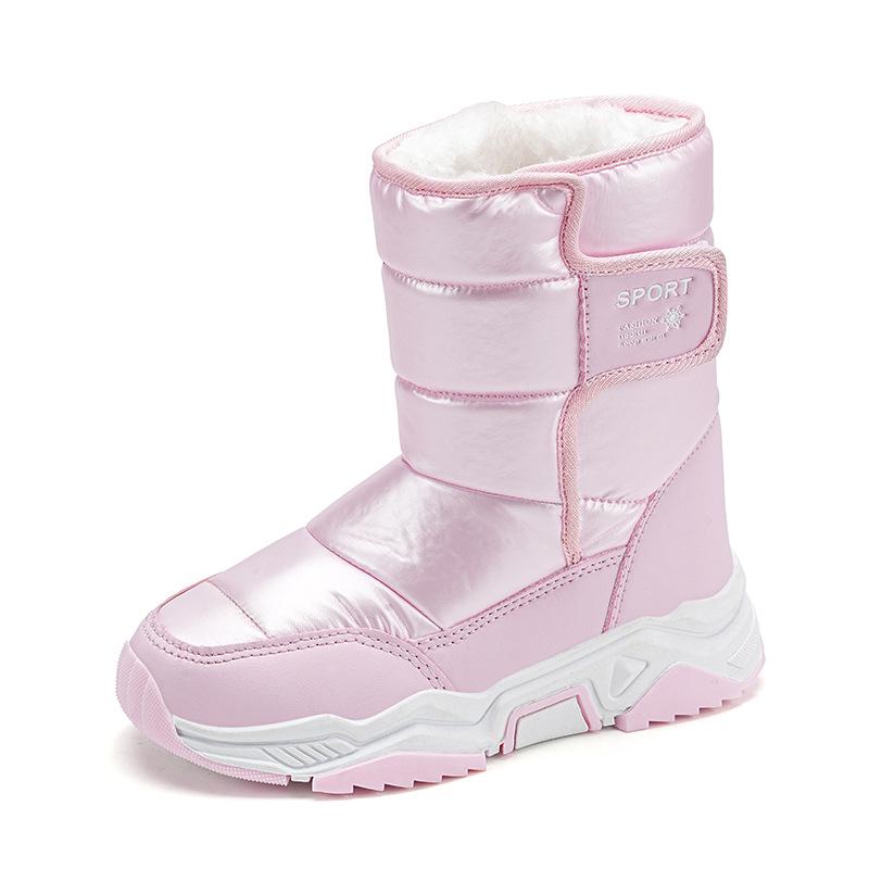 New Waterproof Leather Kids' Snow Boots: Plus Velvet & Cotton, Warm High-Top for Boys & Girls