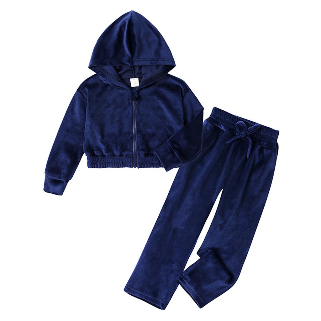 Children's Sweatshirt-colored Long-sleeved Hooded Pocket Cropped Sweatshirt Set