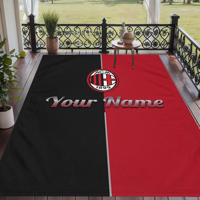 Custom Name AC Milan Crystal Velvet Floor Rug Personalized Text Soft Carpet Home Decor