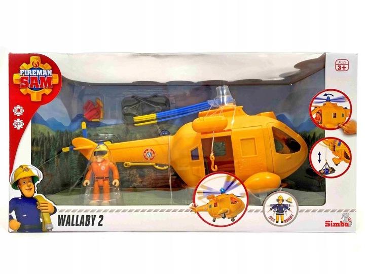 Strażak Sam Helikopter Ratunkowy Wallaby + Figurka Chwytak Kosz Akc. Św/Dźw