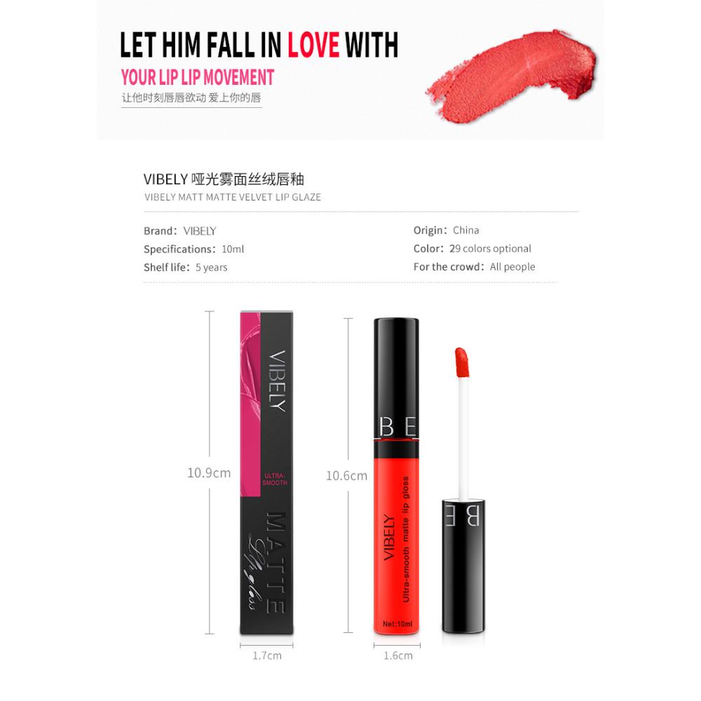 VIBELY Makeup Matte Anti-Stick Lip Glaze Несмываемая долговечная жидкая губная помада