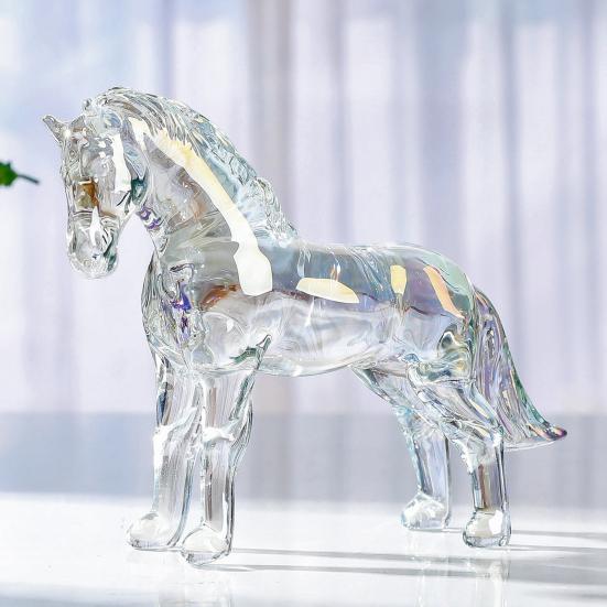 Маленькая прозрачная статуэтка лошади из искусственного хрусталя, коллекционная скульптура животного для декора гостиной, дома, офиса, стола
