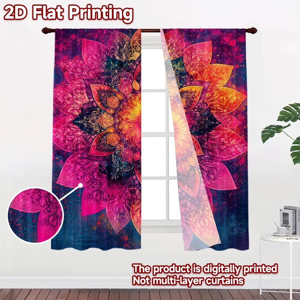 2D FLAT PRINTING 2pcs Curtains (Without Rod) Colorful Mandala Design Popular Pattern Curtains Polyester Curtains Valentine's Day