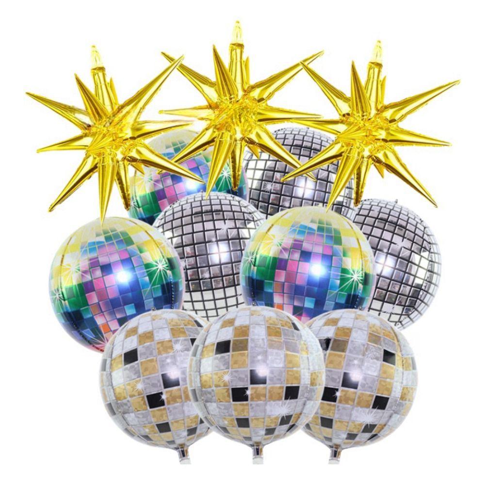 12 PCS Large Disco Style Balloons Silver Gold 4D Ball Balloon Metallic Disco Balloons  Home Indoor