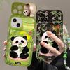 Applicable To Apple 15 Transparent Mobile Phone Case Iphone14pro Chinese Style Bamboo Forest Panda Chain 13/12 Flip Mirror