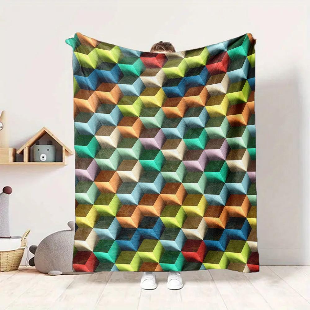 Color Blocks Flannel Blanket Throw Blanket Soft Warm Sofa Bed Camping Car home Decor Unique Christmas Gift C9301416