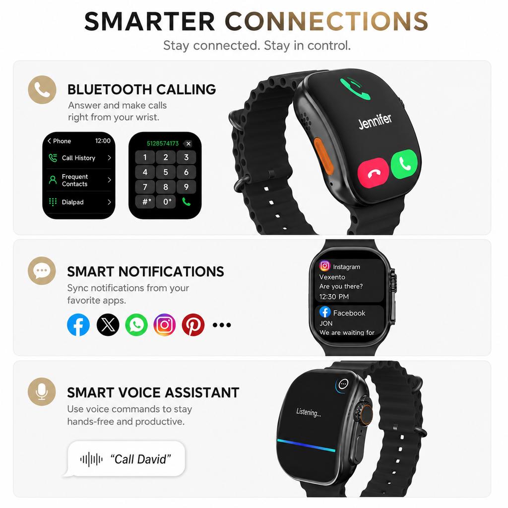 LAXASFIT 2026 New Curved Smart Watch 2.01 Inch Bridge Touchscreen Bluetooth Call Wireless Charging Heart Rate Voice Assistant 2