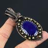 Lab-Created Blue Sapphire Gemstone Pure Copper Wire Wrapped Handmade Jewelry Pendant