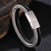 Панк-рок плетеные мужские кожаные браслеты модные браслеты из нержавеющей стали с застежкой двухслойный дизайн браслет