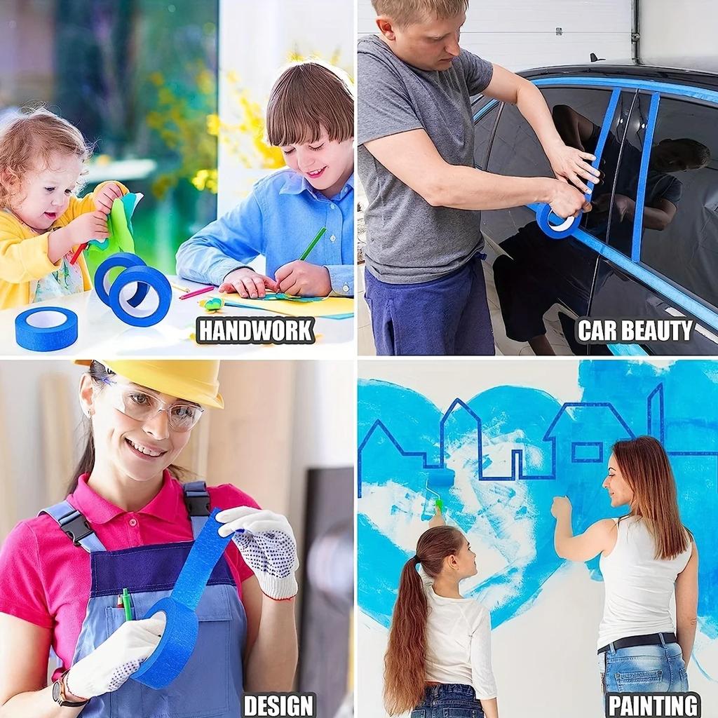 Blue Painter's Tape 4 Sizes – 1/2", 3/4", 1", 2" Masking Tape, Clean Peel Residue-Free for Painting, DIY & Home Projects