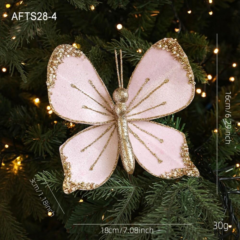 Velvet Butterfly Christmas Flower Flocking Artificial Double Simulation Christmas Decorations Exquisite Sequins Glitter