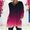 Women Plus Size Round Neck Long Sleeve Gradient Printed Loose Longline T Shirt With Pockets