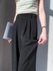 Women's Black Wide-Leg Pants In Draping Ice Silk: High Waist, Double Button, Slimming Design, Straight Leg, Perfect for Summer.