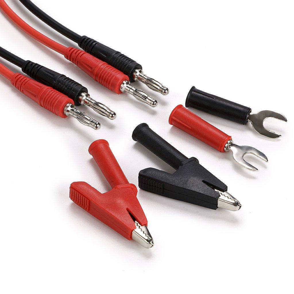 Sumnacon 4 in 1 Banana Plug Alligator Clip Pure Copper Fork Test Lead, 3.3 ft Multimeter Flexible Test Lead Wire Cable with Protective Jack Copper