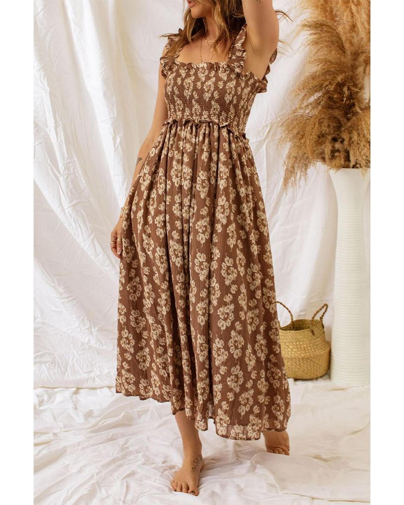 Azura Exchange Платье макси с оборками на бретелях и сборчатым цветочным узором