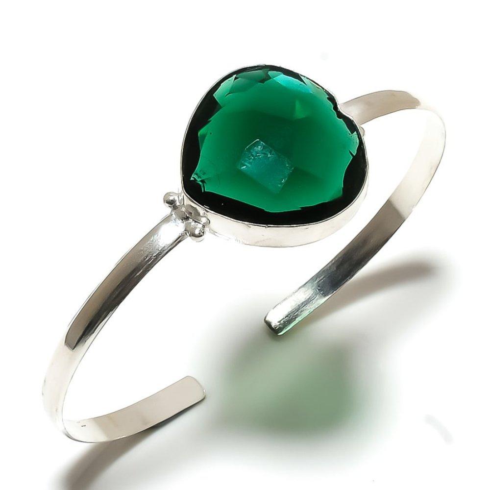 Chrome Diopside Gemstone 925 Sterling Silver Cuff Bangle Adjustable A5p57