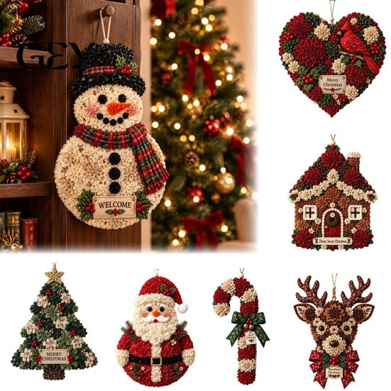 Holiday Craft Supplies for Beginners 3D Fabric Poke Wreath DIY Kit, Beginner-Friendly Christmas Making Stamp Art Set Door Hanging Home Decor Projects