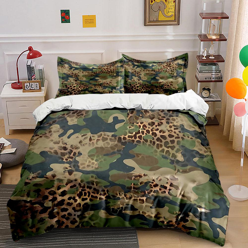 Leopard Camouflage Pattern Bedding Duvet Cover Set Duvet Cover Pillowcases (1*Duvet Cover 2*Pillowcases, without duvet insert)