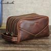 CONTACT'S Genuine Leather Vintage Cosmetic Bag for Men Make Up Bag Travel Bag Male Toilery Bag Wash Bag