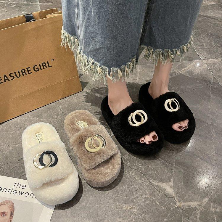 Тапочки Мао Мао женские новые осенне-зимние теплые домашние тапочки с толстой подошвой Тапочки Мао Мао Интернет знаменитости корейская версия домашние плюшевые тапочки