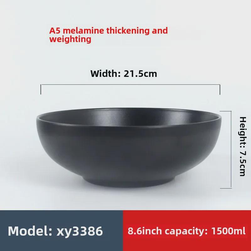 Ударопрочная меламиновая миска для лапши рамэн - черный искусственный фарфор, идеально подходит для острой лапши или риса в ресторанах.