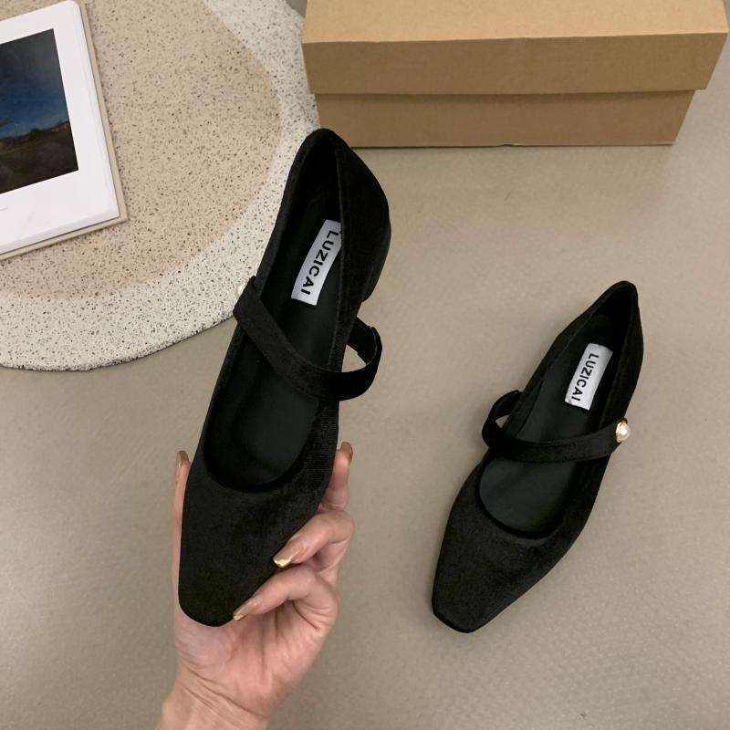 Ретро жемчужный нишевый золотой бархат пряжка на одну пуговицу туфли Мэри Джейн женские плоский толстый каблук средний каблук квадратный носок одинарные туфли бордовый