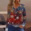 Women's T Shirt Tee  Print Button Long Sleeve Knit Sweater Daily Weekend Fashion Basic V- Neck Regular Top