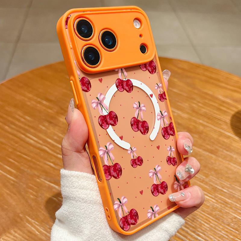 Cherry Fruits Print Case For iPhone 17 18 Pro Max Hybrid TPU+PC Magnetic Phone Cover For iPhone 16 15 14 13 Pro Max 17E