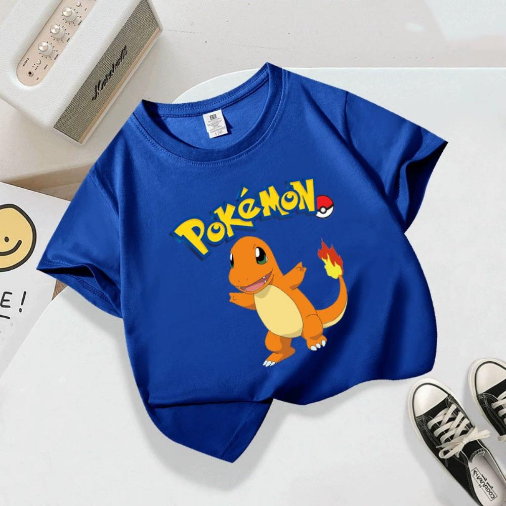 Summer Children's Playful Pikachu Print Short-sleeved Casual T-shirt for Boys and Girls, Comfortable and Soft.
