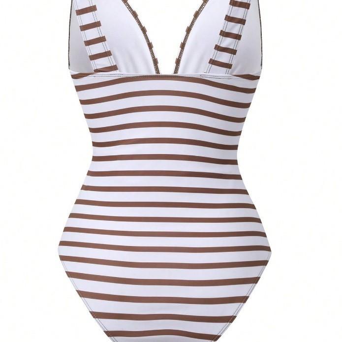 Striped print one-piece swimsuit European and American sexy swimsuit two-piece swimsuit swimsuit