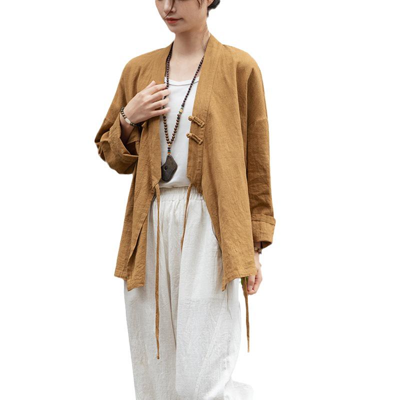 Топ в стиле дзен-ханфу из ткани рами с промытым песком – женская весенняя версия, перекрестный воротник, новый дизайн в стиле китайского чайного искусства