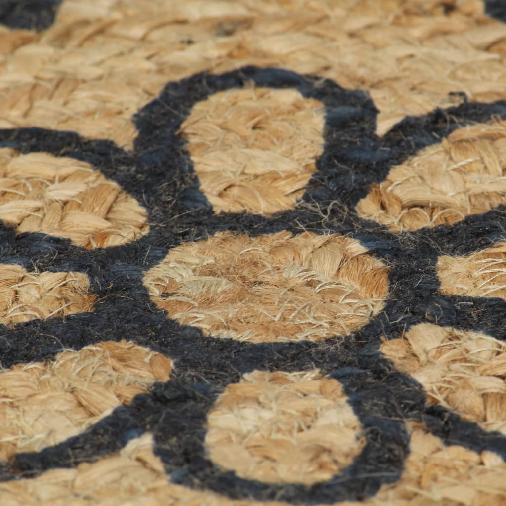 Handcrafted Jute Rug with Dark Blue Print 90 cm