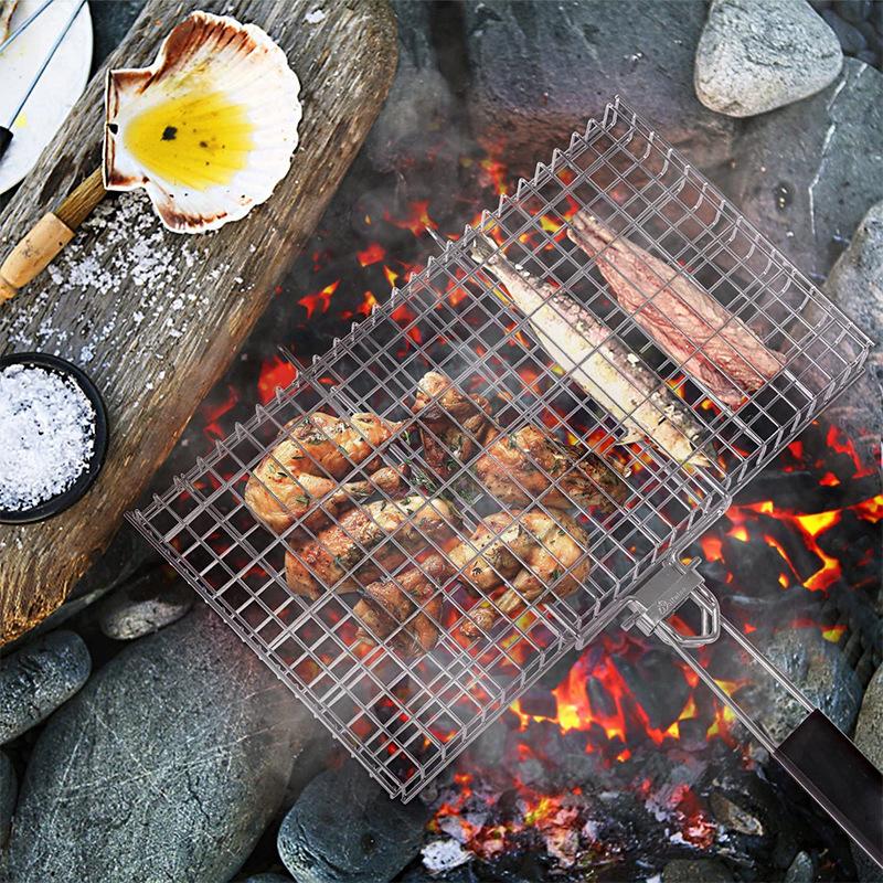 Складная переносная корзина для гриля из нержавеющей стали с ручкой для рыбы, овощей, креветок, принадлежностей для приготовления пищи