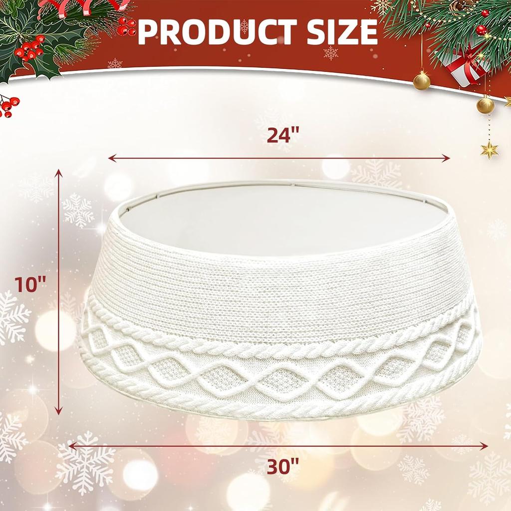 White Knitted Christmas Tree Base Cover Fits 7.5-12 Foot Christmas Tree Modern Country Wind Tree Circle Skirt