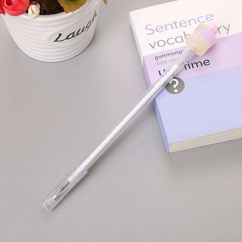 Back To School Season 10pcs 0.5mm Cute Fruit Cake Shape Gel Pen Creative Black Water Pen Gold Powder Transparent Rod Office Signature Pen