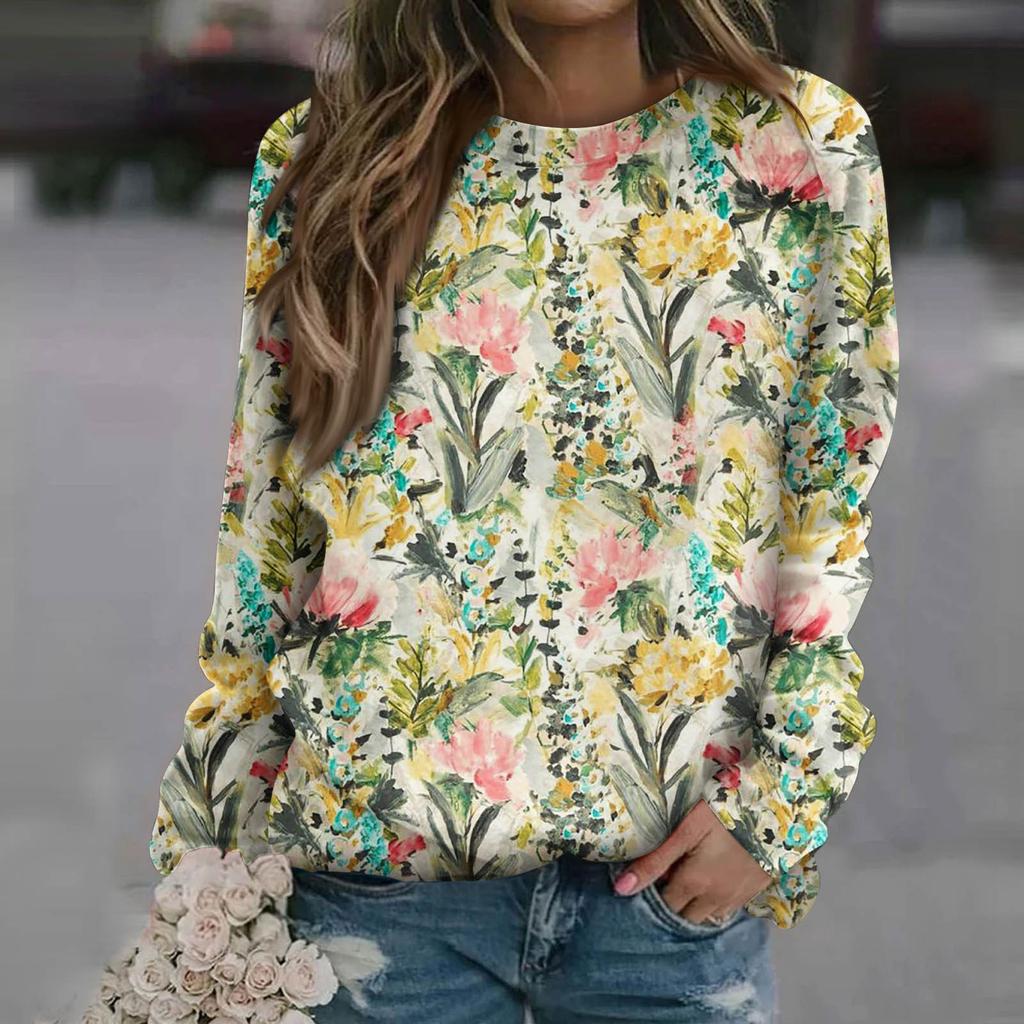 Женская повседневная модная блузка с длинным рукавом и круглым вырезом с принтом и пуловером