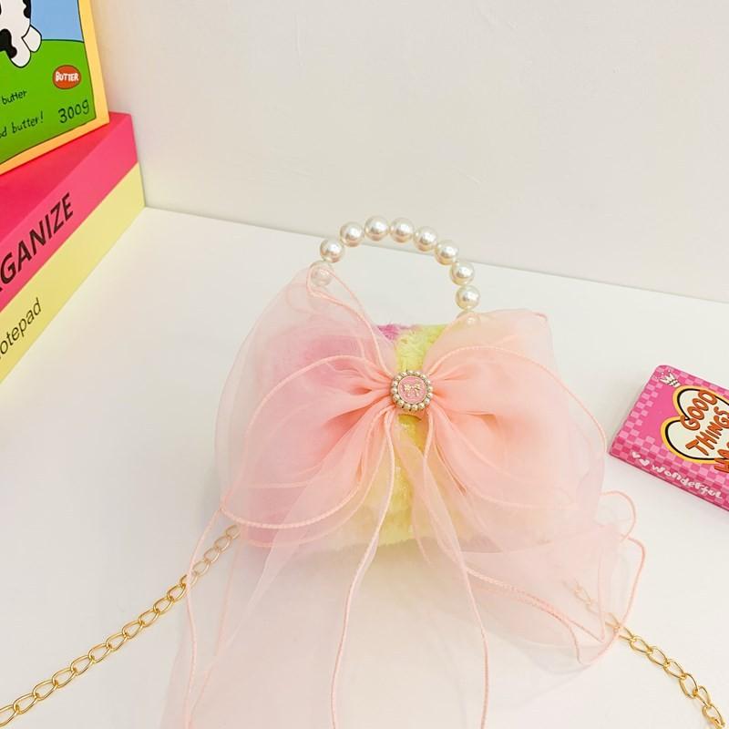 Trendy Lovely And Pearl Handle Bowknot Handbag For Kids In Soft Pink Color Everyday For