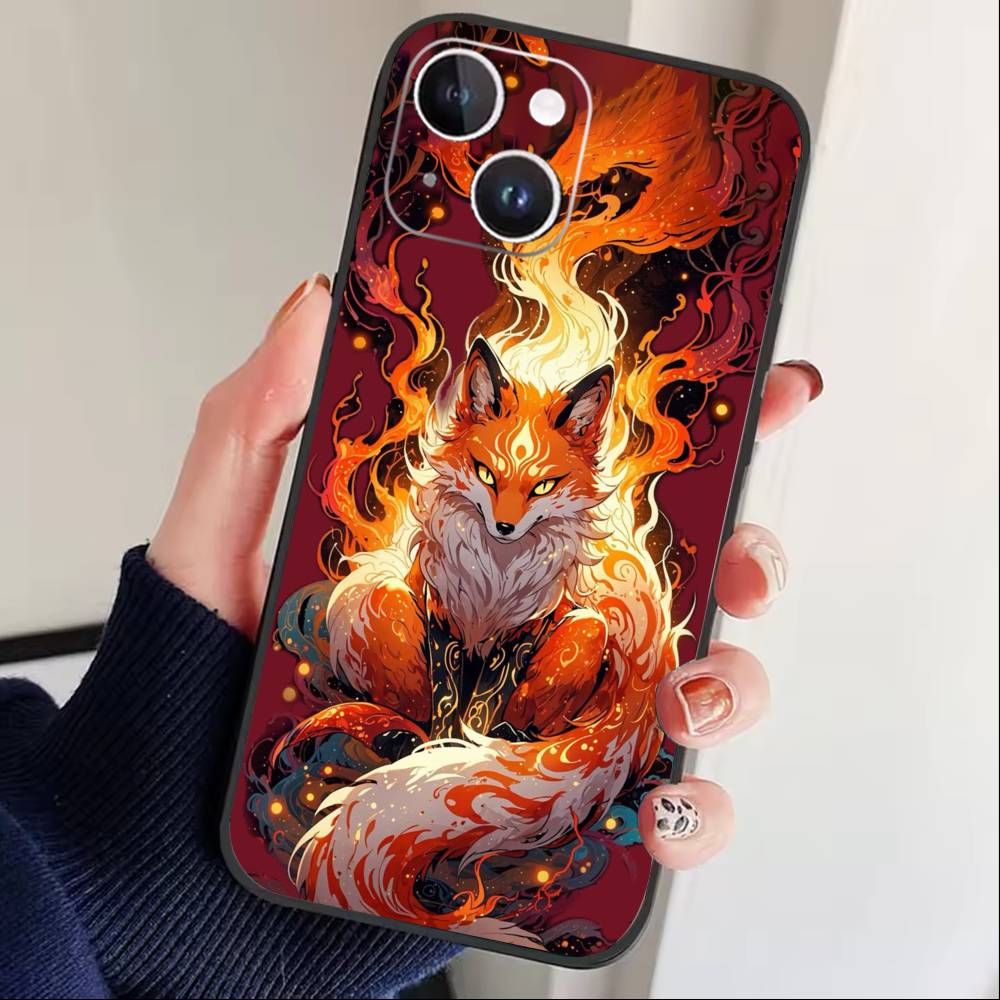 Чехол для телефона "Солнечная Лиса" для iPhone 17 16 15 14 13 12 Max Plus Силиконовый Черный Чехол