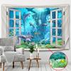 3D Underwater World Tapestry Imitation Window Sea Life Dolphin Tapestry Wall Hanging Living Room Room Aesthetics Home Decor