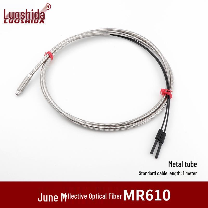 Metal Sheathed Fiber Optic Sensor Amplifier with Right Angle Elbow and Extended Reflective Through-Beam Cable