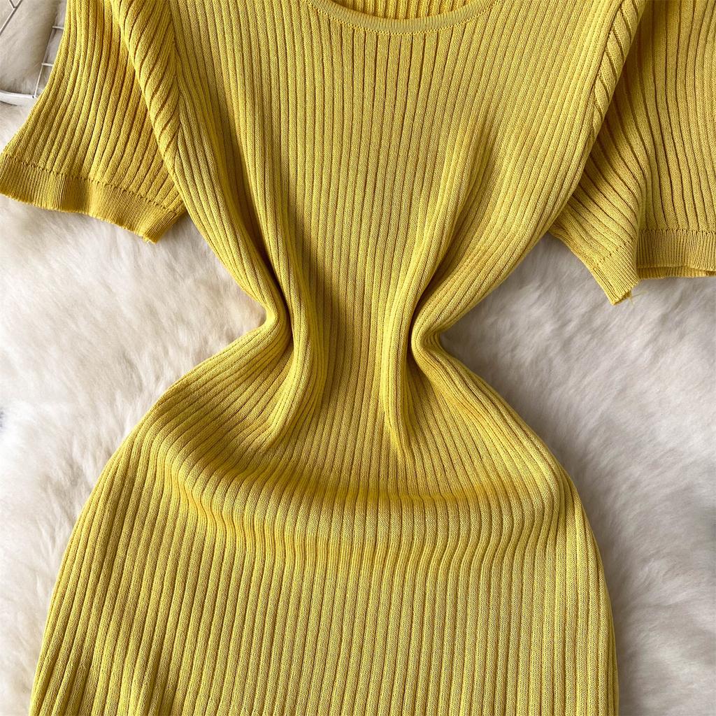 Летние женские милые короткие рукава вязаный свитер сетчатый пэчворк длинные миди пуловеры платья