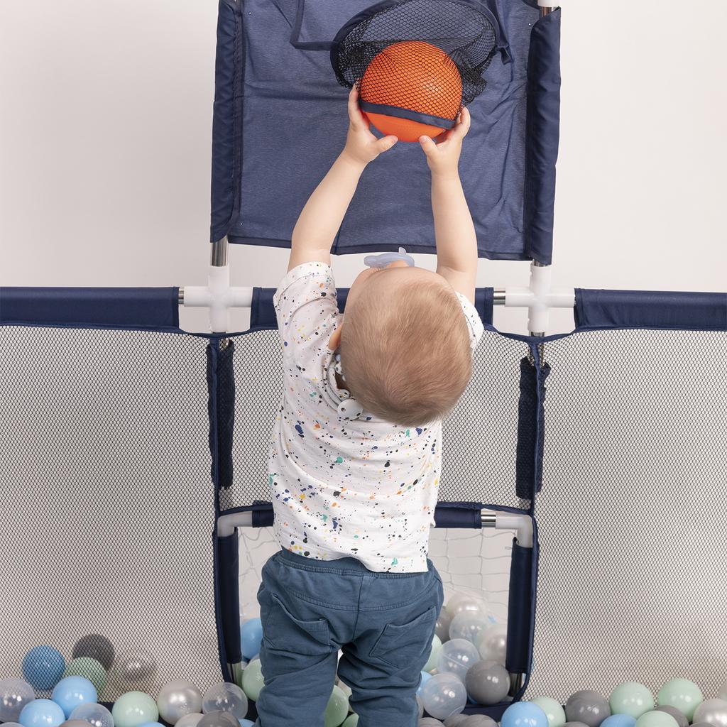 Selonis Square Play Pen Filed with 100 Balls Basketball, Blue:pearl/grey/transparent/babyblue/mint
