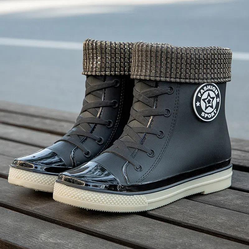 Модные розовые резиновые сапоги, всесезонные, со съемной стелькой, дождевые туфли 2024 года, новые дизайнерские резиновые сапоги на шнуровке