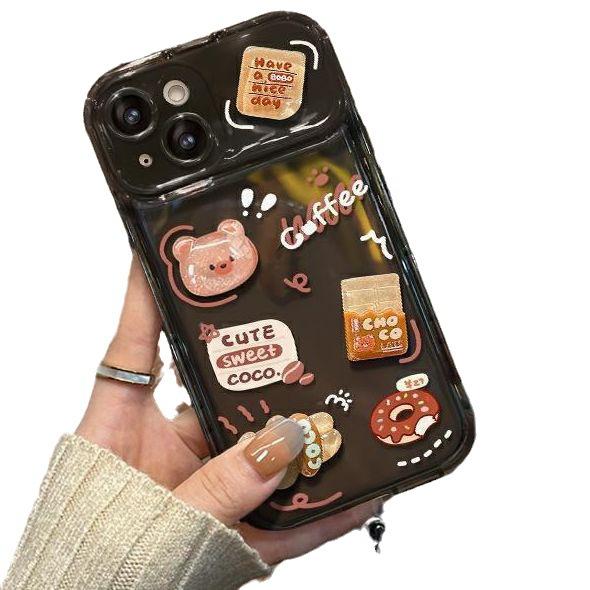 Подходит для Apple 14promax Чехол для мобильного телефона iPhone 13 Coffee Bear Трехмерная кукла-подвеска Flip Mirror 12 Soft