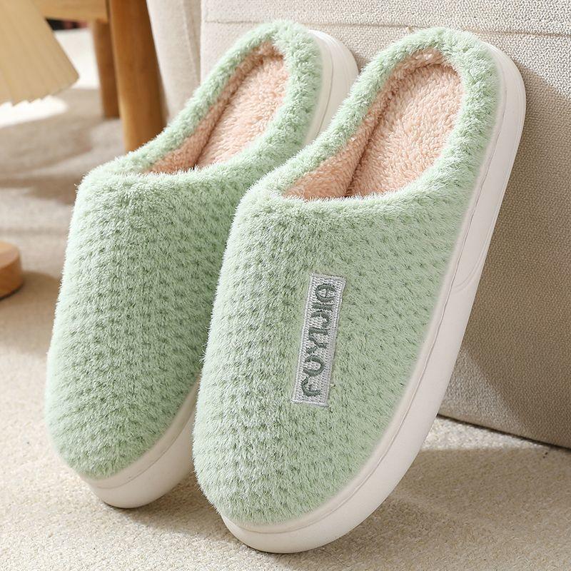 Женские хлопковые тапочки, мужские зимние бархатные теплые туфли на толстой подошве, нескользящая домашняя обувь, домашние тапочки