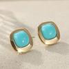 Винтажные квадратные серьги-пусеты из синтетической бирюзы и меди. Женские элегантные изысканные позолоченные повседневные ювелирные аксессуары