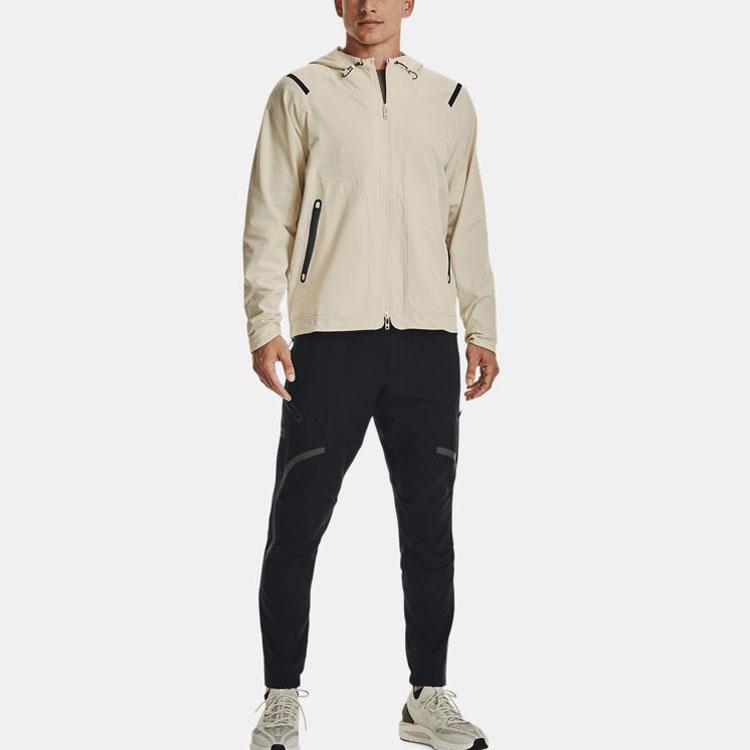 Under Armour Солнцезащитная серия, прочная, на молнии, с капюшоном, на шнурке, спортивная, тренировочная, тканая, дышащая, мужская, куртки, лаймово-белый 1370494-279