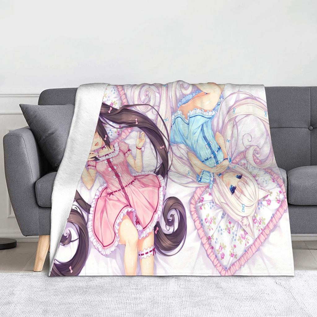 Nekopara Coconut Cinnamon Azuki Flannel Blanket Anime Chocola Vanilla Sexy Gir Vintage Throw Blankets for Home 150*125cm Quilt